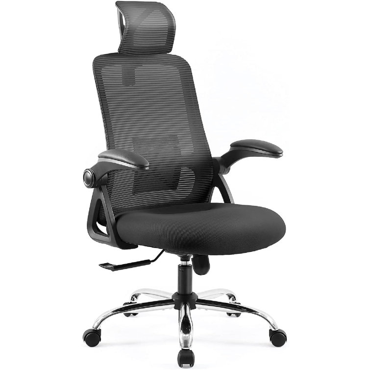 Black Commercial Ergonomic HighBack Leather Executive Chair with FlipUp Arms and Lumbar